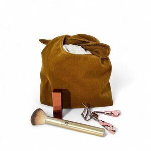 Merit Brown Corduroy Cosmetic Bag Tie Handles Boho Earth-Tone Travel Soft Utilit